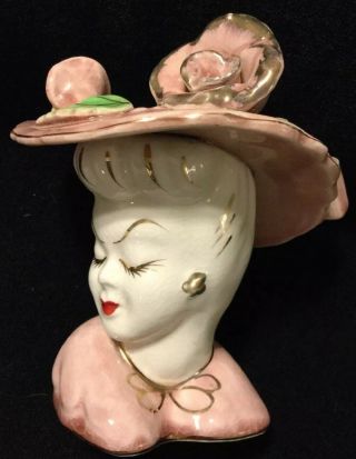 Vintage Head Vase Glamour Girl Lady Women Retro Planter Collectible Pottery Gold