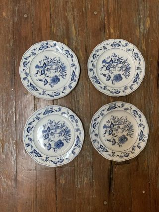 Set 4 Blue Danube Blue Onion Pattern Dinner Plates With Rectangle Stamp Vintage