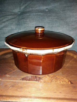 Vintage Mccoy Brown Drip Bean Pot Crock Casserole With Lid Ovenware 7076 Usa