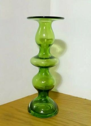 Mid Century Modern Hooped Glass Vase.  Interior Design Piece.  Bottle Green