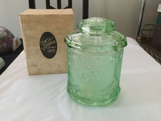 Vintage Tiara Indiana Green Glass Medium Canister 7.  5 " Tall
