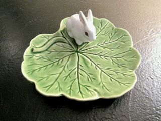 Bordallo Pinheiro White Bunny Rabbit On Cabbage Leaf - Made In Portugal