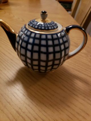 Lomonosov Porcelain Tea Pot Cobalt Blue Cage 22k Russian