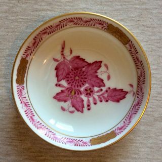 Herend Hungary Round Trinket Dish Gold Trim Chinese Bouquet Porcelain Bowl Plate