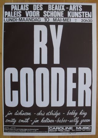 Ry Cooder Silkscreen Concert Poster 