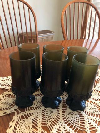 Set Of 7 Vintage Franciscan Madeira Olive Green 6 5/8 " Tea Water Glasses