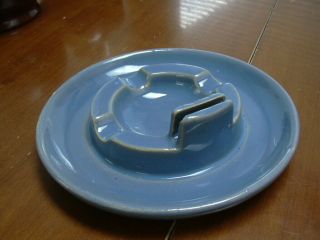 Rare C.  P.  R.  Medalta Ashtray With Match Holder With C.  P.  R.  Steel Blue Glaze