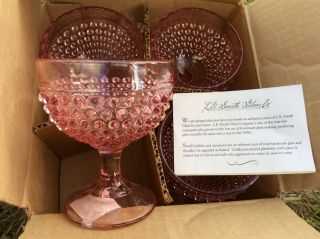 Hobnail Pink Glass Tall Sherbet/champagne Glass - L.  E.  Smith - Set Of 4
