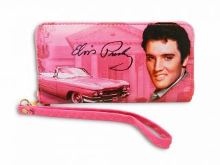 Elvis Presley Pink Zipper Wallet With Guitars And Pink Cadillac - Licensed
