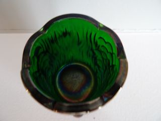 Bob St.  Clair Art Glass Green Carnival OWL Toothpick Holder Iridescent Marked 3
