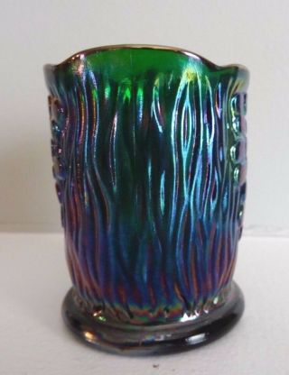 Bob St.  Clair Art Glass Green Carnival OWL Toothpick Holder Iridescent Marked 5