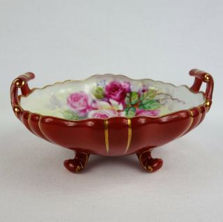 1900s Noritake Porcelain Footed Bowl Hand Painted Rose Motif