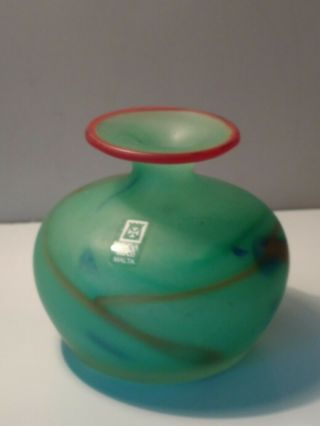 Mdina Frosted Squat Vase In An Unusual Shade Of Green