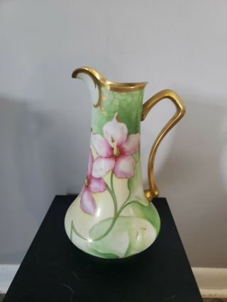 Antique Limoges France Hand Painted Gold Trim Pitcher Collectible