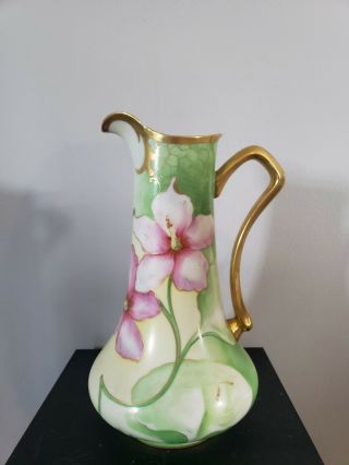 Antique Limoges France Hand Painted gold trim pitcher collectible 3