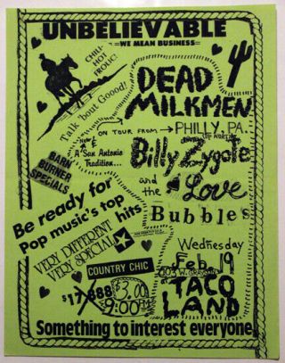 The Dead Milkmen San Antonio Texas (1988) Vintage Punk Flyer Taco Land