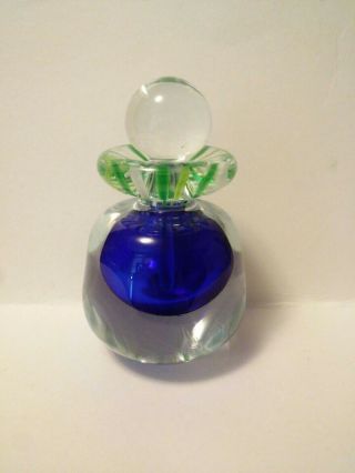 Hand Blown Italian Murano Style Art Glass Perfume Bottle Blue Green Signed Stark