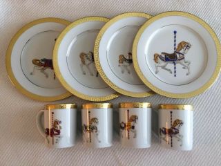 Gold Buffet Royal Gallery Carousel Horse Plates & Mugs Set Of 4