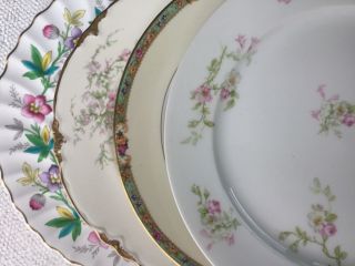 Set 4 Vintage Mismatched China Dinner Plates Pink Florals 9 3/4 - 10 1/2”