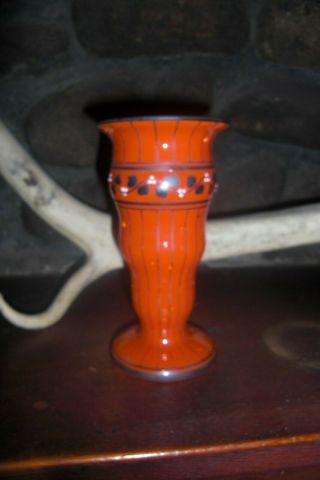 Vintage Small Czech Cased Glass Red Orange And Black - Perfect.  6 " Height