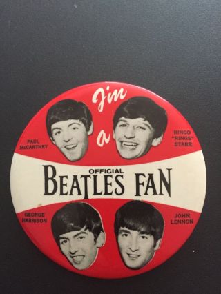 Vintage “i’m A Official Beatles Fan” Pinback Button 4” 1964