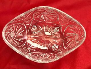 Vintage Saw Tooth Lead Crystal Oval Footed Candy Dish Pressed With Hand Cuts