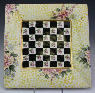 Retired Mackenzie Childs Torquay Checker Board & Rose 11 1/2 " Ceramic Plate Ewb