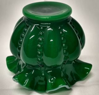 Fenton PreLogo BEADED MELON Emerald Green Ivy Overlay Art Glass Vase ROSE BOWL 4