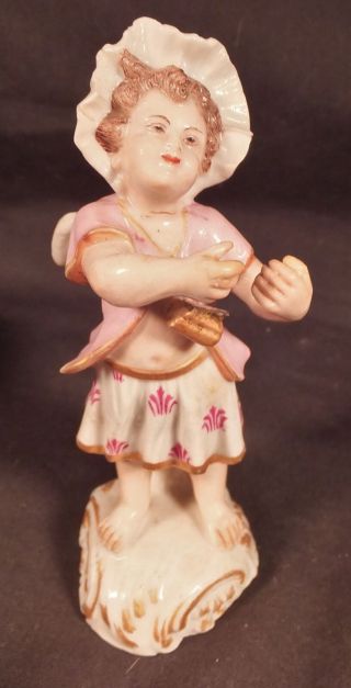 Antique Meissen Porcelain Figure Of A Cherub / Putti Harp Player 4 1/2 " High