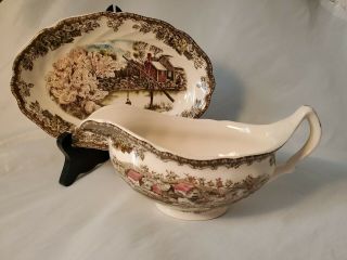 Johnson Brothers England Friendly Village Gravy Boat With Underplate