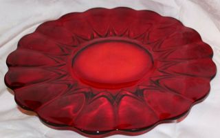 Vintage Ruby Red 13 " Large Round Glass Plate Platter Great For Chistmas