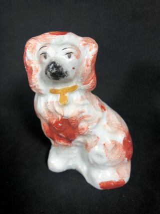 Antique Red Hand Painted Staffordshire Spaniel Dog Figurine 3 3/4” Tall As - Is 1l