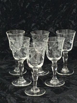 1950s/60s Set Of 6 Elegant Cut Crystal Cordial Goblet Cream De Tapered Stem