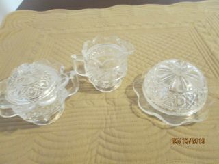 Mosser Child Size Sugar,  Creamer And Butter Dish Clear Glass