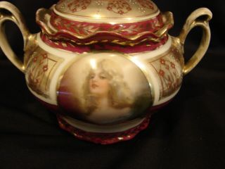 Antique MZ Austria Beehive Portrait Sugar Bowl,  Signed Constance & Numbered 3