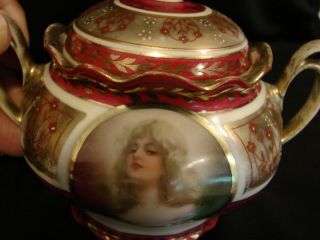 Antique MZ Austria Beehive Portrait Sugar Bowl,  Signed Constance & Numbered 4