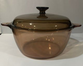 Corning Ware Amber Vision Cookware 4.  5 L / 5 Qt Dutch Oven Stock Pot W/lid Usa