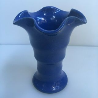 Bauer Pottery Matt Carlton Hand Thrown Blue Ruffled Vase