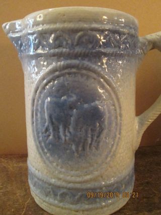 Antique Blue & White Stoneware Animal Pitcher