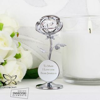 Personalised Engraved Rose Crystal Ornament Birthday Valentines Mothers Day Gift