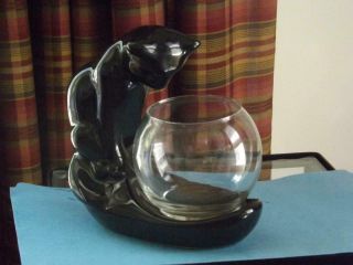 MWT Royal Haeger Black Cat with Fish Bowl Mid Century Modern 2
