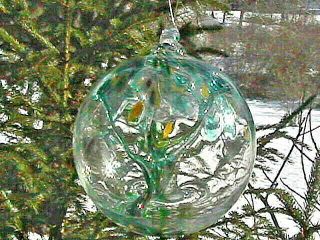 Hanging Glass Ball 6 " Diameter " Winter Tree " Witch Ball (1)