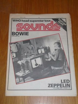 Sounds 1976 April 10 David Bowie Led Zeppelin The Who Rolling Stones Kiss