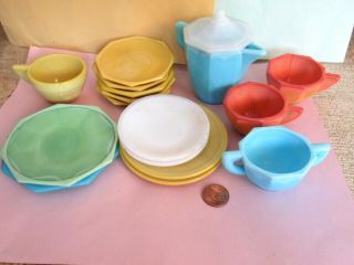 Vintage Childrens Tea Set Dishes,  Akro Agate Glass,  Mixed 18 Piece Yellow Green