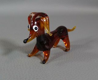 1960 Vtg Italian Murano Art Hand Blown Amber Glass Dachshund Dog Figurine Figure