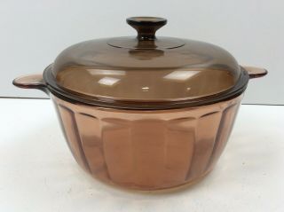 Vintage Corning Amber Vision 4.  5l Glass Covered Dutch Oven Stock Pot W/lid Pyrex