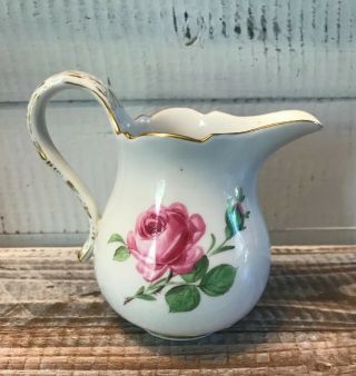 Antique German Meissen Crossed Swords Pink Rose Cream Pot Creamer Porcelain