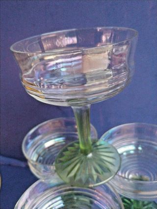 Vtg Anchor Hocking Circle Green Iridescent Tall Champagne/Sherbet Glasses - 4 4
