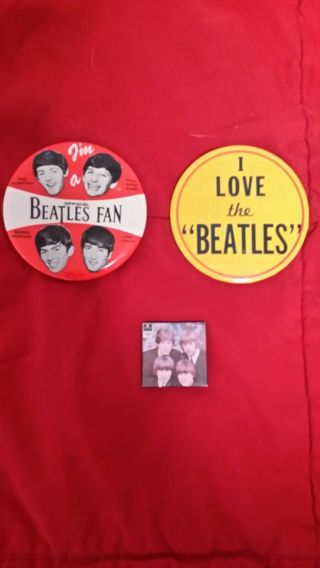 Vintage Beatles Pins,  1964,  Pre - Owned,  2012 Collectible Beatles Bag,  W/tag.