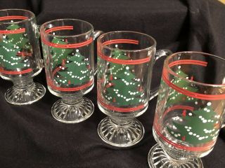 4 Waechtersbach Christmas Tree Glass Footed Mugs.